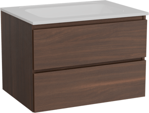 Balmani Lucida zwevend badmeubel 75 x 55 cm amerikaans notenhout met Tablo Strada enkele wastafel in composietmarmer hoogglans wit