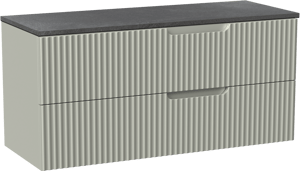 Linie Ribbo hängendes Möbelstück Set: 120 x 46 cm, Greige, mit Lado Einzel- oder Doppel Waschtischplatte, Melamin, Schiefergrau, Vertikale symmetrische runde Rippe