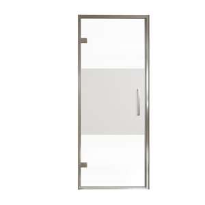 Balmani Senses Design douche draaideur links 90 cm x 210 cm Helder glas met matte strook, Chroom profielen