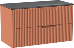 Linie Ribbo zwevend badkamermeubel 100 x 46 cm cotto met Lado enkel of dubbel tablet in melamine leisteen grijs, Verticale symmetrische ronde ribbel