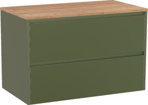 Storke Seda zwevend badmeubel 95 x 52 cm olijfgroen met Panton enkel wastafelblad in melamine ruw eiken