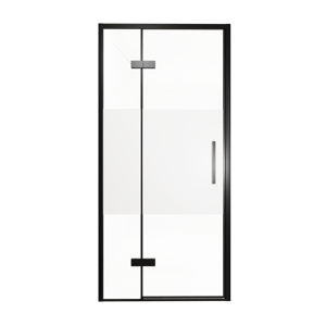 Balmani Senses Design Dusche Drehtür, Links, 100 cm x 210 cm, Klarglas mit mattiertem Streifen, Profil Schwarz