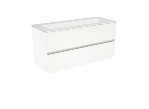 Storke Edge hängendes Möbelstück Set: 100 x 40 cm, Weiß matt, mit Mata Einzelwaschtisch für 2 Armaturenlöcher, Solid Surface Weiß matt