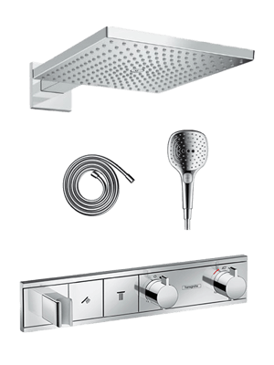 Hansgrohe Rainselect Unterputz Duschsystem mit Thermostat und quadratische Kopfbrause 30 cm, Chrom Glänzend