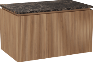 Balmani Eclips zwevend badmeubel 90 x 55 cm Teakhout met Stretto enkel wastafelblad in Dark Emperador marmer, Verticale symmetrische rechte ribbel