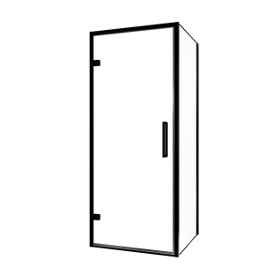 Balmani Senses Design douchehoek met linkse draaideur en vaste zijwand, 90 x 90 cm, Helder glas, Zwarte profielen, met coating