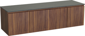 Balmani Sfera meuble salle de bains suspendu 180 x 55 cm noyer américain avec Stretto tablette simple ou double en granit noir