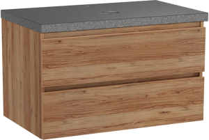 Balmani Lucida meuble salle de bains suspendu 90 x 55 cm teck avec Rock tablette simple en granit noir