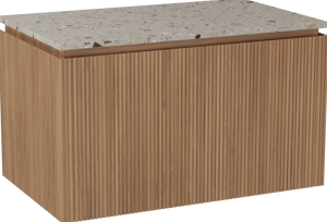 Balmani Eclips meuble salle de bains suspendu 90 x 55 cm Teck avec Stretto tablette simple en Terrazzo greige, Nervure droite symétrique verticale