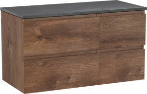 Linie Lado hängendes Möbelstück Set: 100 x 46 cm, Braune Eiche, mit Lado Einzel- oder Doppel Waschtischplatte, Melamin Schiefergrau