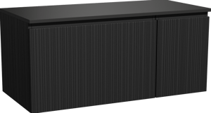 Storke Ribs meuble salle de bains suspendu 110 x 52 cm chêne noir avec Panton tablette simple en mdf enduit de poudre noir mat, Nervure droite asymétrique verticale