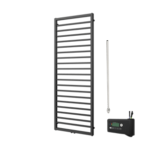 Vipera Listona Einzel Handtuchheizkörper 180 x 60 cm Elektrische Heizung schwarz matt Seiten- und Mittelanschluss 750W, inkl. Widerstand