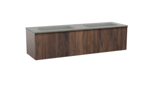 Balmani Forma meuble salle de bains suspendu 180 x 55 cm noyer américain avec Tablo Strada double vasque en marbre composite soie grise, Nervure droite symétrique verticale