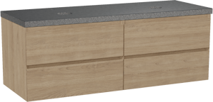 Balmani Mitra zwevend badmeubel 150 x 55 cm naturel eiken met Rock dubbel wastafelblad in zwart graniet