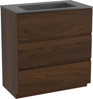 Storke Edge freistehendes Möbelstück Set: 80 x 46 cm, Nussbaum, mit Scuro Einzelwaschtisch, Quarz Schwarz matt