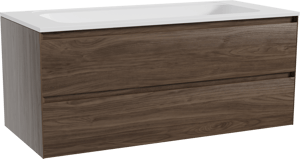 Balmani Mitra hängendes Möbelstück Set: 120 x 55 cm, Amerikanischer Nussbaum, mit Tablo Strada Einzelwaschtisch, Marmorkomposit Weiß matt