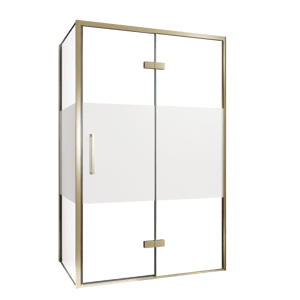 Balmani Senses Design douchehoek met rechtse draaideur en vaste zijwand, 120 x 90 cm, Helder glas met matte strook, Brushed Champagne Gold profielen