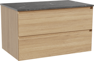 Balmani Mitra zwevend badmeubel 90 x 55 cm naturel eiken met Stretto enkel wastafelblad in marmer pietra grey