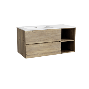 Storke Edge meuble salle de bains suspendu 110 x 52 cm chêne brut avec Mata plan vasque asymétrique à gauche en solid surface blanc mat