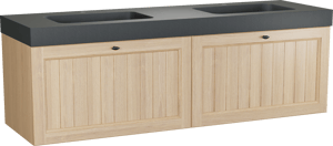 Balmani Lemon hängendes Möbelstück Set: 180 x 55 cm, Naturbelassene Eiche Furnier, mit Napoli Doppelwaschtisch, Schwarzes Granit