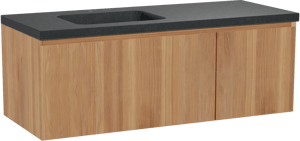 Balmani Idra zwevend badkamermeubel 135 x 55 cm teak met Napoli asymmetrisch linkse wastafel in graniet zwart