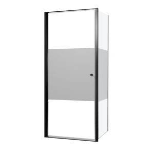 Luca Varess Kuresa Eckdusche: Drehtür, fixierte Seitenwand, 90 x 90 x 200 cm, Klarglas mit mattiertem Streifen, Profil Schwarz