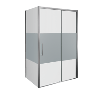 Balmani Senses Design douchehoek met rechtse schuifdeur en vaste zijwand, 120 x 90 cm, Helder glas met matte strook, Glanzend chroom profielen