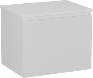 Linie Lado hängendes Möbelstück Set: 60 x 46 cm, Weiß glänzend, mit Lado Einzel Waschtischplatte, Melamin in Terrazzo Weiß