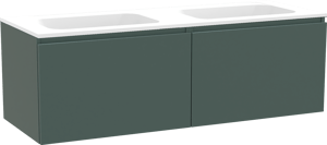 Balmani Sfera zwevend badmeubel 150 x 55 cm forest met Tablo Strada dubbele wastafel in composietmarmer mat wit