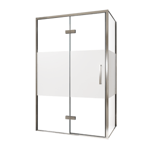 Balmani Senses Design douchehoek met linkse draaideur en vaste zijwand, 120 x 90 cm, Helder glas met matte strook, Chroom profielen, met coating