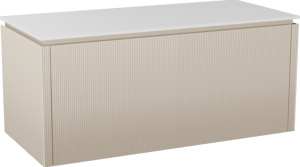 Balmani Eclips meuble salle de bains suspendu 120 x 55 cm Sandbeige avec Stretto tablette simple ou double vasque en Solid Surface blanc mat, Nervure droite symétrique verticale