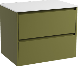 Storke Seda zwevend badmeubel 75 x 52 cm olijfgroen met Tavola enkel wastafelblad in solid surface mat wit