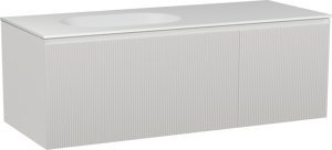 Balmani Fila by Mitra zwevend badmeubel 135 x 55 cm mat wit met Tablo Oval asymmetrisch linkse wastafel in solid surface mat wit, Verticale symmetrische rechte ribbel