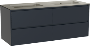 Storke Seda meuble salle de bains suspendu 150 x 52 cm bleu nuit avec Diva double vasque en top solid soie grise