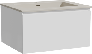 Storke Edge hängendes Möbelstück Set: 65 x 52 cm, Weiß glänzend, mit Diva Einzelwaschtisch, Top Solid Seidengrau