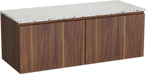 Balmani Sfera meuble salle de bains suspendu 135 x 55 cm noyer américain avec Stretto tablette simple ou double en blanc/noir mat terrazzo