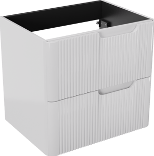 Linie Curvo zwevende wastafelonderkast 60 x 46 cm Hoogglans Wit 2 lades vert. sym. Groef