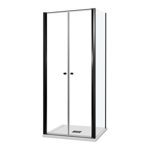 Luca Varess Kuresa douche d'angle porte battante avec paroi latérale fixe 90 x 90 cm verre transparent et profil noir mat