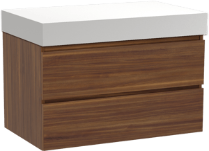 Balmani Lucida meuble salle de bains suspendu 90 x 55 cm noyer américain avec Dominus tablette simple en solid surface blanc mat