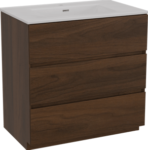 Storke Edge staand badmeubel 85 x 52 cm notenhout met Kera enkele wastafel in porselein mat wit