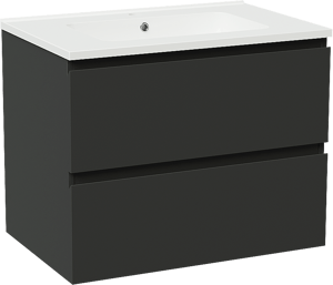 Linie Lado meuble salle de bains suspendu 70 x 46 cm noir mat avec Vano plan simple en marbre composite blanc brillant