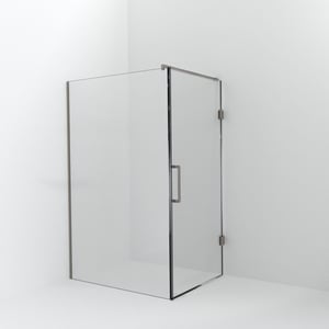 Balmani Modular douche à l'italienne avec porte: 130 x 200 cm avec porte 100 cm, Verre transparent avec coating, Profil Brushed CoolMetal