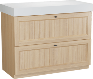 Balmani Lemon staand badmeubel 120 x 55 cm, fineer naturel eiken met Dominus enkel of dubbel wastafelblad in mat wit