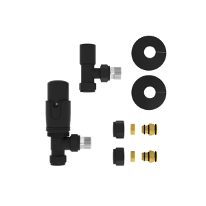 Vipera Torci thermostatische radiatorkraan 90° haakse aansluiting Mat Zwart