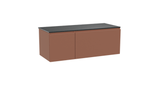 Balmani Sfera hängendes Möbelstück Set: 135 x 55 cm, Cotto, mit Stretto Einzel- oder Doppel Waschtischplatte, Schwarzes Granit