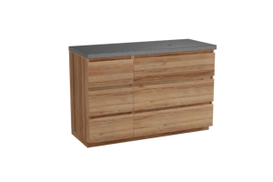 Balmani Lucida freistehendes Möbelstück Set: 135 x 55 cm, Teak, mit Rock Waschtisch rechts, Schwarzes Granit