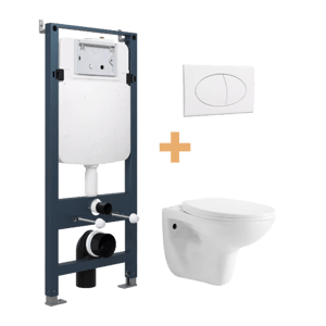 Linie Lina wc suspendu blanc brillant sans bride avec Linie Ilana bâti-support et plaque de commande