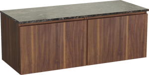 Balmani Sfera meuble salle de bains suspendu 135 x 55 cm noyer américain avec Stretto tablette simple ou double en marbre dark emperador