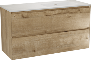 Balmani Mitra Compact hängendes Möbelstück Set: 120 x 46 cm, Eiche Rau, mit Nostra Waschtisch rechts Keramik Weiβ matt