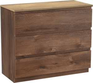 Linie Lado freistehendes Möbelstück Set: 100 x 46 cm, Braune Eiche, mit Lado Einzel- oder Doppel Waschtischplatte, Melamin Naturbelassene Eiche